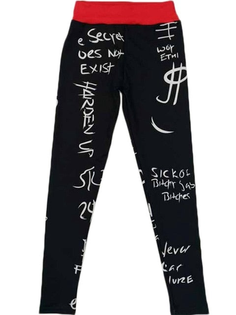 New High Waist Letter Print Leggings