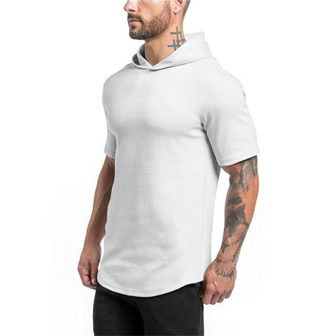 2019 New Gyms Hooded Short Sleeve T-shirt